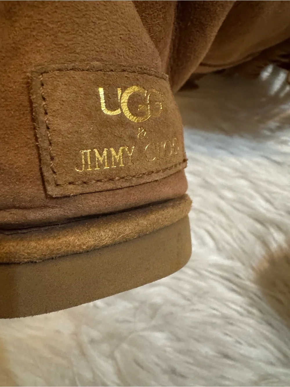 Ugg x Jimmy Choo Boots Sora Studded Fringe Suede Chestnut US 10
